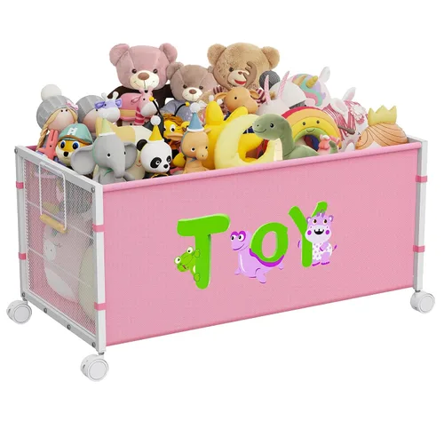 Vista 8 de JBBTOOL Caja de juguetes grande, organizador de almacenamiento de juguetes para niños, baúl de juguetes para niños pequeños con ruedas de 360°, caja
