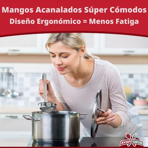 Vista 5 de Cucharón de sopa súper resistente y ergonómico de 1 onza, 1 paquete. Cucharones de acero inoxidable con asas largas. Los mejores accesorios