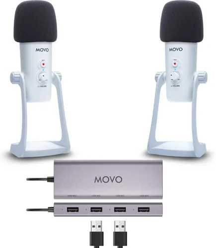 Vista 9 de Paquete de podcast USB para 2 personas Movo - 2 micrófonos de condensador y concentrador USB Negro