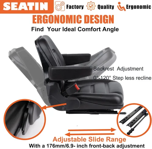 Vista 5 de SEATIN Asiento Universal para Montacargas, Asiento de Tractor, con Micro Interruptor, Reposabrazos y Cinturón de Seguridad, para Tractor, Cortadora