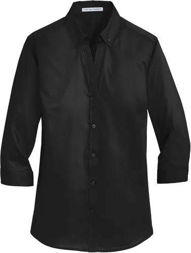 Vista 5 de Port Authority Camisa de sarga con botones SuperPro de manga 3/4 para mujer