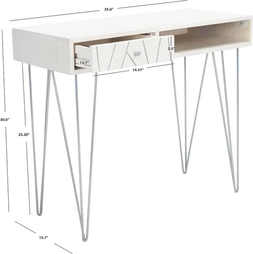 Vista 3 de SAFAVIEH Home Office Collection Caléndula Blanco Lavado y Plata 1 cajón Horquilla Escritorio