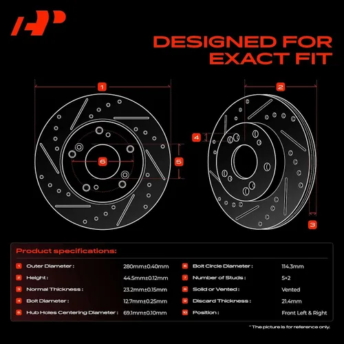 Vista 3 de A-Premium 280mm (11.02 pulgadas) Rotores de freno de disco perforados y ranurados delanteros Compatibles con modelos seleccionados de Kia y Hyundai