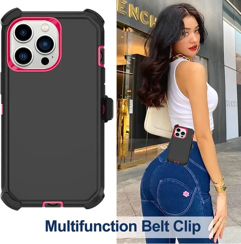 Vista 6 de Funda para iPhone 14 Pro Max (6.7 pulgadas) con funda de clip para cinturón, 2 protectores de pantalla, resistente grado militar, cuerpo completo, a
