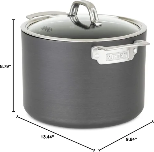 Vista 7 de Viking Olla antiadherente, 8 cuartos de galón anodizada dura olla de sopa antiadherente con tapa de vidrio, gris