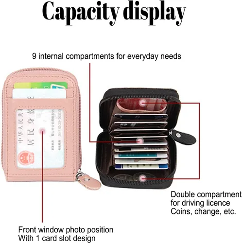 Vista 3 de WITATAOGE Tarjetero de cuero para mujer, pequeño estuche de bloqueo RFID de gran capacidad para tarjetas, Rosa Rojo, A la moda