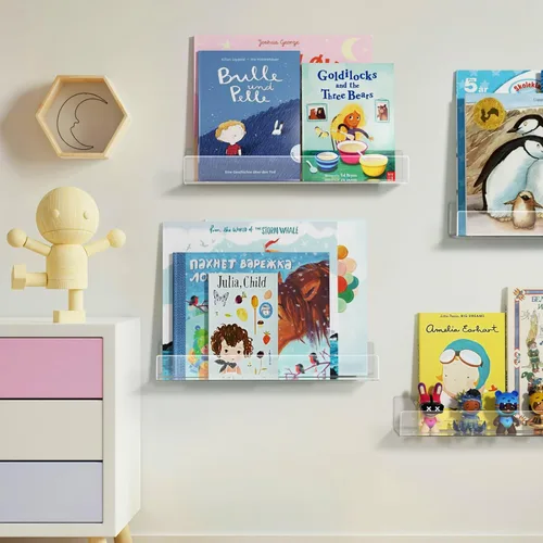 Vista 4 de NIUBEE Estantes flotantes de acrílico de 16.5 pulgadas, paquete de 4, estantes de pared modernos transparentes para niños/niños, estantes invisibles