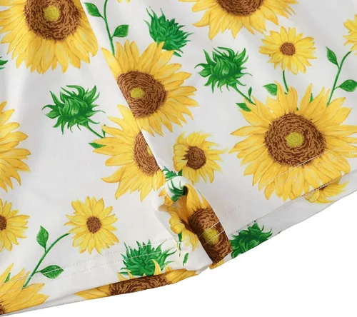 Vista 5 de Conjunto de traje de verano de 2 piezas con estampado de girasol, parte superior corta con volantes y pantalones cortos de cintura elástica