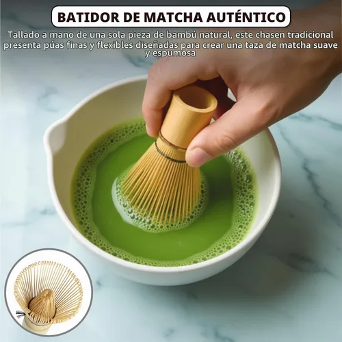 Vista 3 de Juego de 10 batidores Matcha Kit completo de té Matcha con cuenco de cerámica de 17 onzas, batidor y cuchara de bambú, soporte para batidor, tamiz