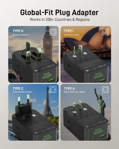 Vista 5 de EPICKA Pulse Air 45W Universal Travel Adapter PD with 2AC/3USB-C/1USB-A