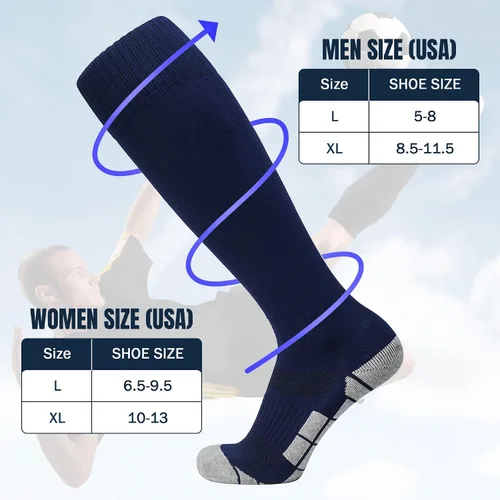 Vista 6 de Zando Paquete de 13 calcetines de fútbol hasta la rodilla para mujeres y hombres, calcetines de béisbol y sóftbol para jóvenes y adultos, calcetines