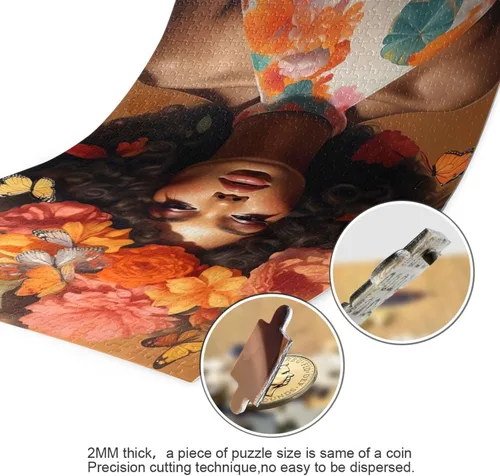 Vista 3 de Rompecabezas de 1000 piezas para adultos American African Black Girl Flower Wood Puzzles Educativo Cerebro Juguetes 21216941 Chica Negra Africana