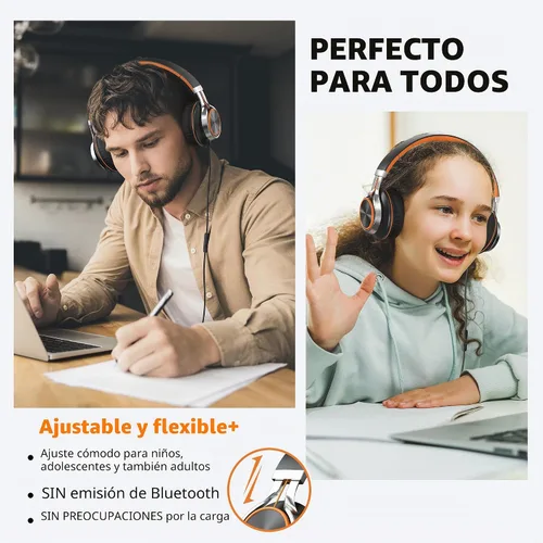 Vista 2 de Auriculares Ailihen C8, ligeros y plegables con micrófono para iPhone, iPad, iPod, teléfonos inteligentes Android, computadoras, laptop, Mac Negro