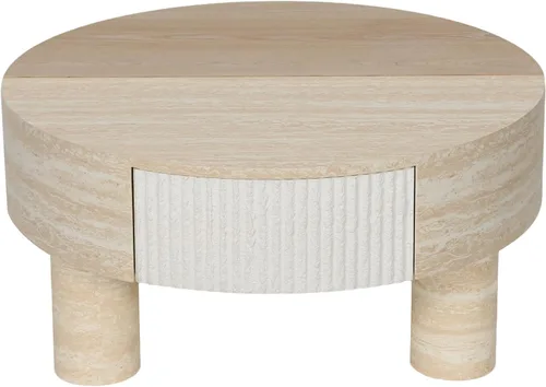 Vista 9 de ø Mesa auxiliar redonda de mármol sintético de 31.5 pulgadas con espacio de almacenamiento para sala de estar, moderna mesa de centro circular 31.5
