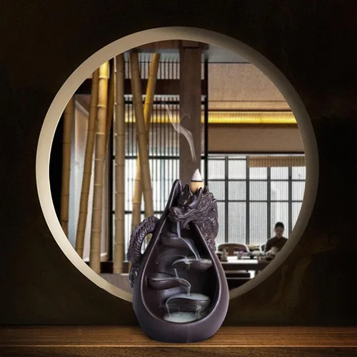 Vista 2 de Juego de quemador de incienso de cerámica con 45 conos, estatua de dragón de agua que gotea, decoración de aromaterapia para yoga, meditación, spa