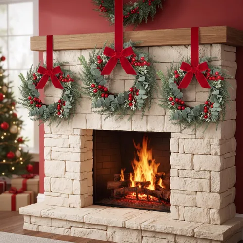 Vista 5 de 4 mini coronas de Navidad de 8 pulgadas para gabinete de cocina, anillos de vela de Navidad, coronas, pilares de puerta delantera/centros de mesa