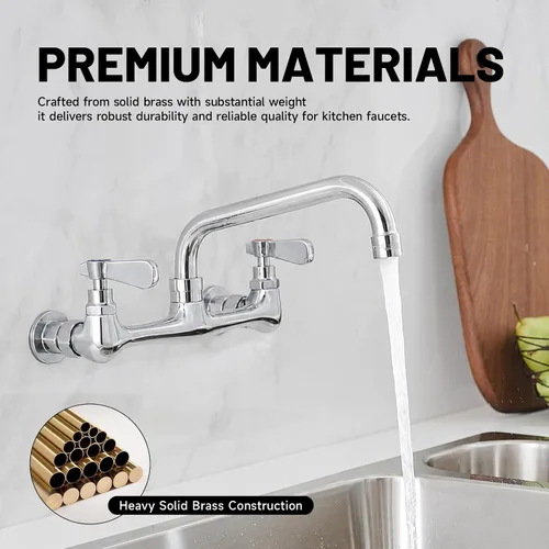 Vista 5 de modelo 4353 - Grifo de montaje en pared, grifo de cocina con boquilla giratoria de 8 pulgadas, cuello de cisne de 8 pulgadas, centro de 2 asas