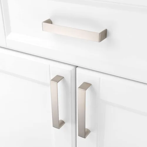 Vista 4 de KOOFIZO Paquete de 10 tiradores de gabinete de cocina de níquel cepillado de 5 pulgadas, manijas de gabinete de color plata satinada, herrajes