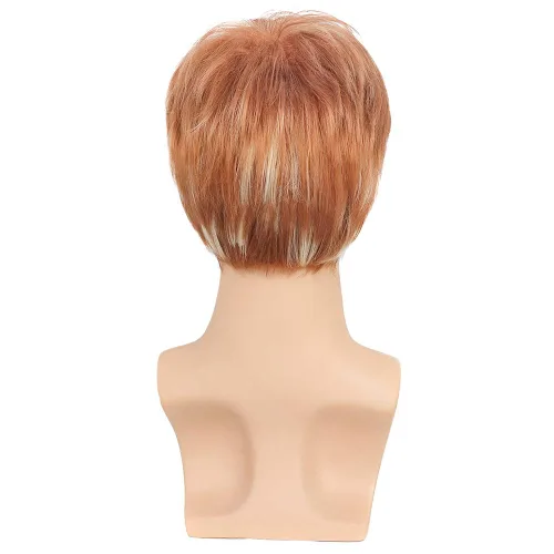 Vista 6 de Baruisi Peluca corta para hombre, color marrón claro, repuesto de cabello sintético, Cospaly Halloween