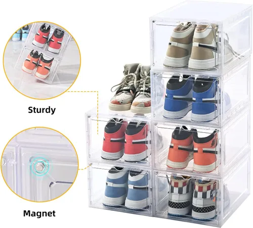 Vista 4 de Caja de almacenamiento para zapatos KEFA XL, paquete de 6 cajas de zapatos de plástico transparente apilables, organizador de cajas de zapatos
