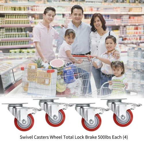 Vista 2 de Ruedas de 3 pulgadas que cargan 2000 libras con freno, juego de 4, incluye tornillos y llaves, ruedas giratorias de 360° para muebles, remolques