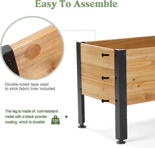 Vista 6 de OIPRTGFJ Maceta rectangular de madera para jardín, cama de jardín elevada para exteriores, macetas para plantas al aire libre, 37 x 13 x 15