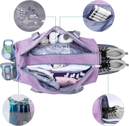 Vista 4 de Bolsa de deporte con bolsillo para cosas mojadas y compartimento para zapatos, bolsa para ejercicio para hombres y mujeres.