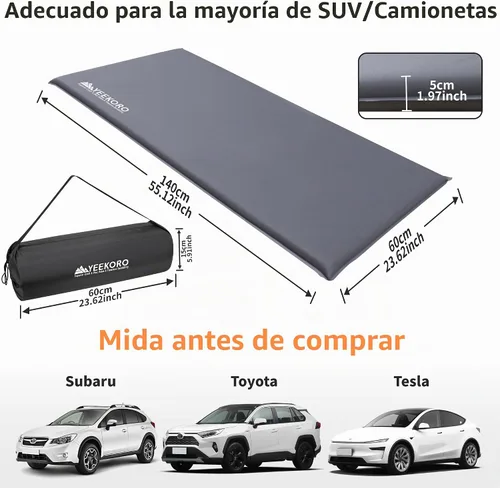 Vista 2 de Colchón de aire para automóvil, colchón de aire autoinflable para SUV con espuma viscoelástica para campamento, cama de campamento ultraligera