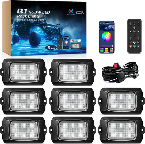 Vista 9 de MICTUNING Q1 RGBW Luces LED Rock, 4 Módulos de Color Puro Underglow Neón Iluminación Multicolor con Kit de Interruptor de Cableado, Controlador