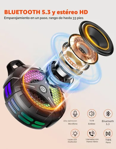 Vista 2 de Altavoz de ducha Bluetooth impermeable, ventosa, pequeños altavoces inalámbricos portátiles IPX7 impermeables para exteriores, sonido estéreo
