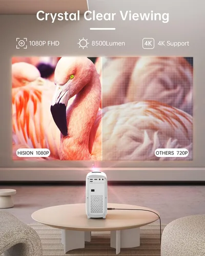 Vista 5 de Mini proyector de películas portátil Bluetooth - Proyector HISION 1080P Proyector 4K Home Proyector de TV al aire libre Proyector de video LED 8500L