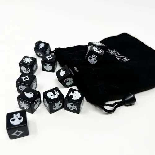 Vista 5 de Citadel Black MTG - Juego de 16 dados de maná premium, con bolsa de terciopelo con cordón, Magic: The Gathering