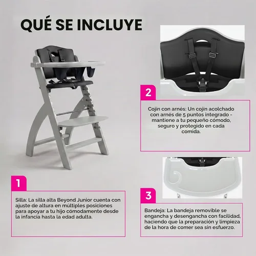 Vista 3 de Abiie Beyond Junior Convertible Wooden High Chair with Removable Tray Cojín de madera gris brumosa - Perla negra