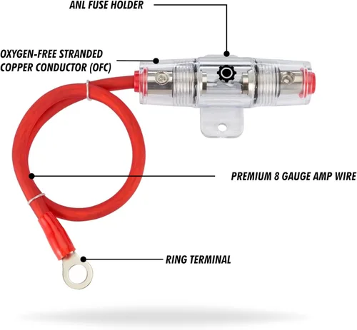 Vista 5 de InstallGear Cable de alimentación de calibre 8 (1 pie) con portafusibles de 100 amperios AGU - 99.9% cobre libre de oxígeno