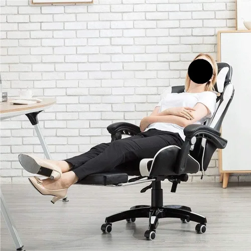 Vista 3 de Ergonomic Office Chair with Lumbar Support and Leather Reclining Swivel Computer Task Chairs Adjustable Gaming Style for Home Work Environments(Blue)