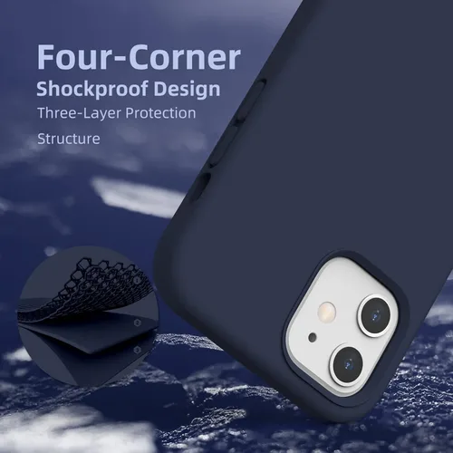 Vista 6 de Funda de silicona líquida compatible con iPhone 12/12 Pro, azul marino