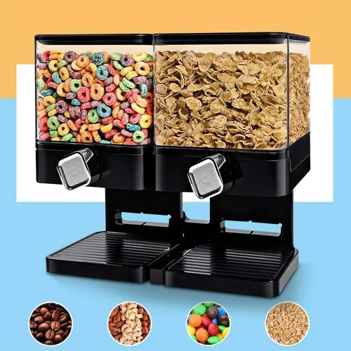 Vista 4 de TopHomer Dispensador de cereales de doble control con bandeja inferior desmontable y diseño de salida de paleta de rueda para organización de Negro