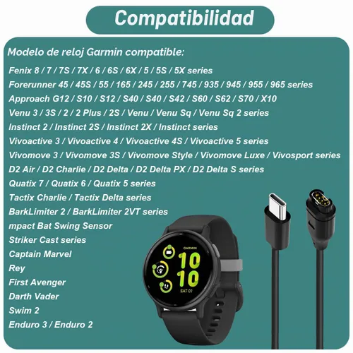 Vista 2 de Cable de carga Kissmart para reloj Garmin