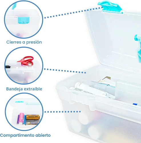 Vista 7 de ArtBin 6937AG Essentials contenedor con bandeja extraíble, organizador portátil de arte y manualidades con asa y bandeja, transparente/aguamarina