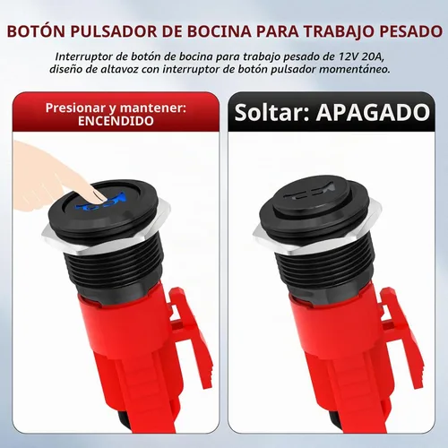 Vista 3 de Joinfworld Interruptor de botón de claxon 12V 20A de servicio pesado de 16MM, interruptor de altavoz de metal para bocina, botón de contacto