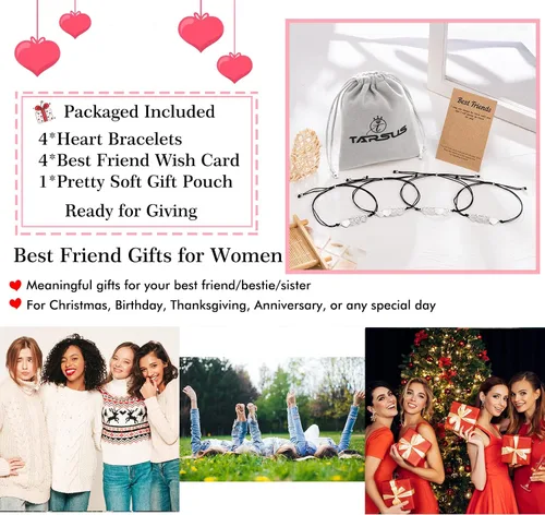 Vista 5 de Tarsus 23456 pulseras de mejor amiga, pulsera de corazón a juego para mejores amigas, regalos de amistad para mujeres, amigas, niñas y adolescentes