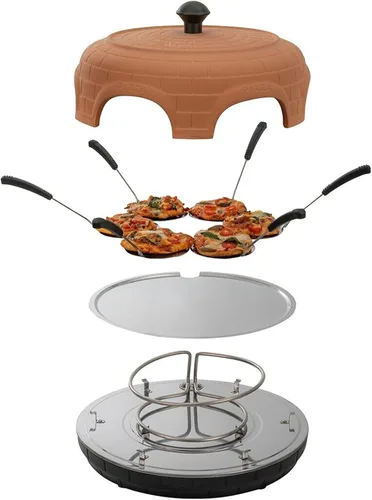 Vista 4 de Horno eléctrico de pizza para compartir en familia con cubierta de terracota, mini horno de pizza sin humo para fiesta de pizza, fiesta en casa
