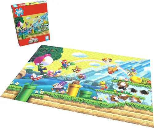 Vista 2 de Rompecabezas de 1000 piezas de Super Mario "Chaos & Fun", dimensiones de 19 x 27 pulgadas, rompecabezas coleccionable con Mario, Luigi, Nabbit
