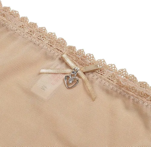 Vista 4 de Conjunto de lencería con brasier de malla transparente ligera sin forro con encaje para mujer