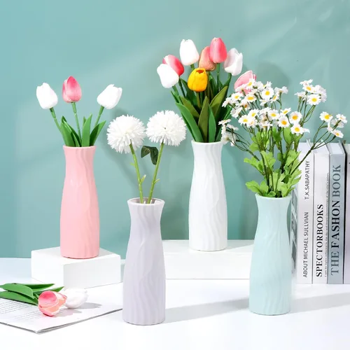 Vista 5 de FRIUSATE - Paquete de 12 jarrones de plástico a granel, jarrones de flores para centros de mesa Tall Bud Vase for Wedding Decor Small Unbreakable