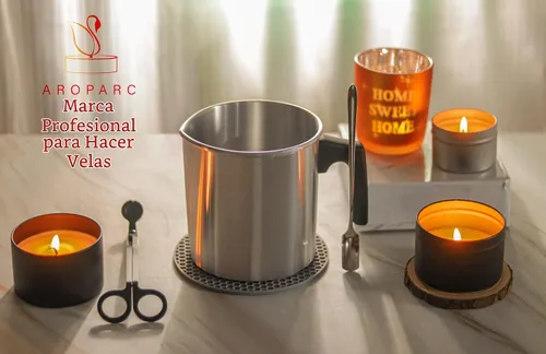 Vista 7 de Aroparc Olla para hacer velas, 1200ml / 40 oz, olla de cera de doble caldera de 2 libras, jarra de vertido para hacer velas con cuchara, dispositivo