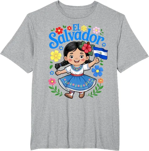 Vista 43 de Camiseta de estilo tradicional floral para niña con la bandera de El Salvador