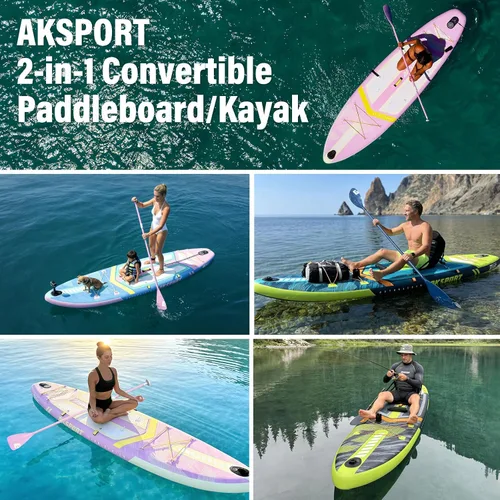 Vista 6 de AKSPORT Tabla de Paddle Inflable de Pie, Tabla SUP con Todos los Accesorios, Diseño Amplio y Estable, Cubierta Antideslizante, Tablas de Paddle