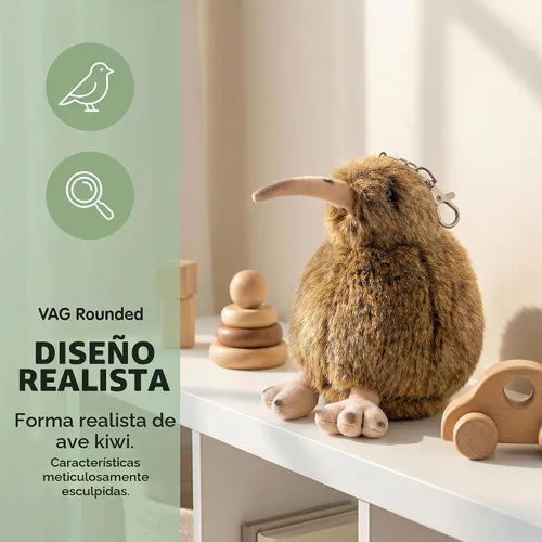 Vista 2 de Peluche de pájaro pequeño kiwi, animal de peluche realista de pájaro kiwi marrón de 5 pulgadas, lindo pájaro kiwi llavero de peluche como regalo