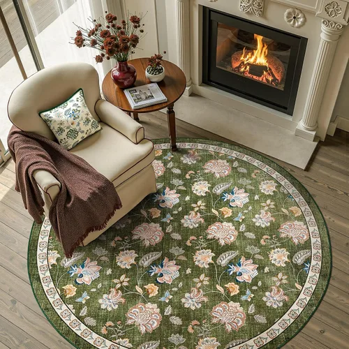 Vista 128 de jinchan Fiora - Alfombra lavable de área pequeña, alfombra de entrada floral de medio círculo de 2 x 3, tapete de media luna de pelo bajo, suave
